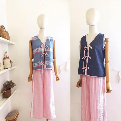 Luna Broderie Cheesecloth + Chambray Top