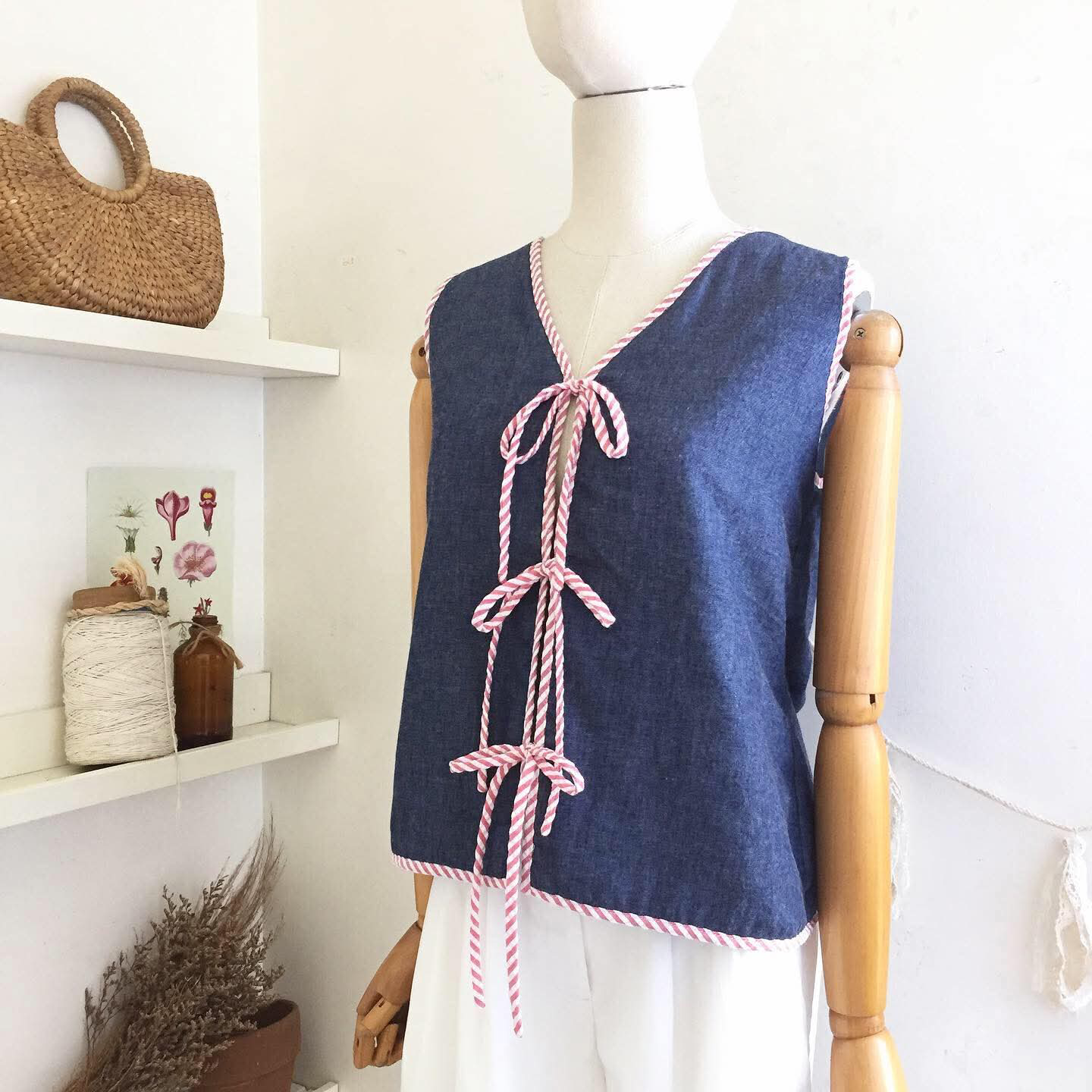 Luna Broderie Cheesecloth + Chambray Top