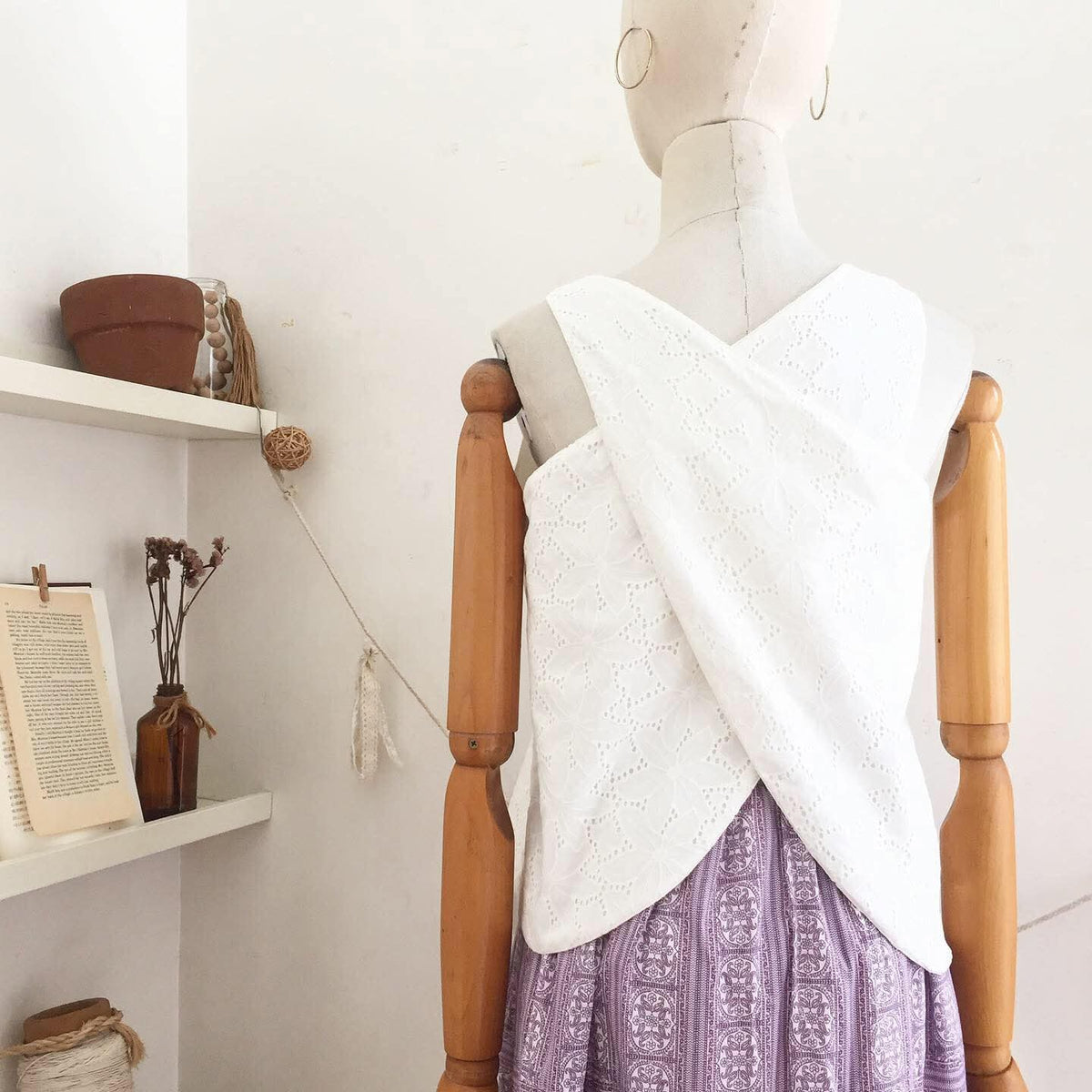 Bertha Broderie Anglaise + Linen Blend Top